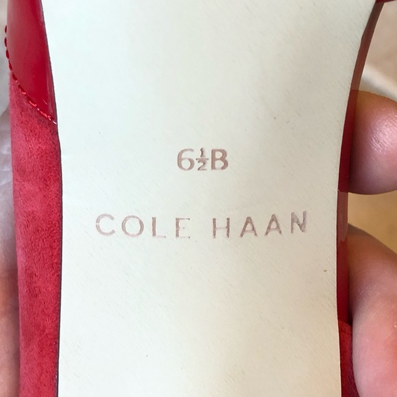 COLE HAAN sz 6.5 cherry red heels Worn once Pointed patent toe, balance in suede - Picture 5 of 6